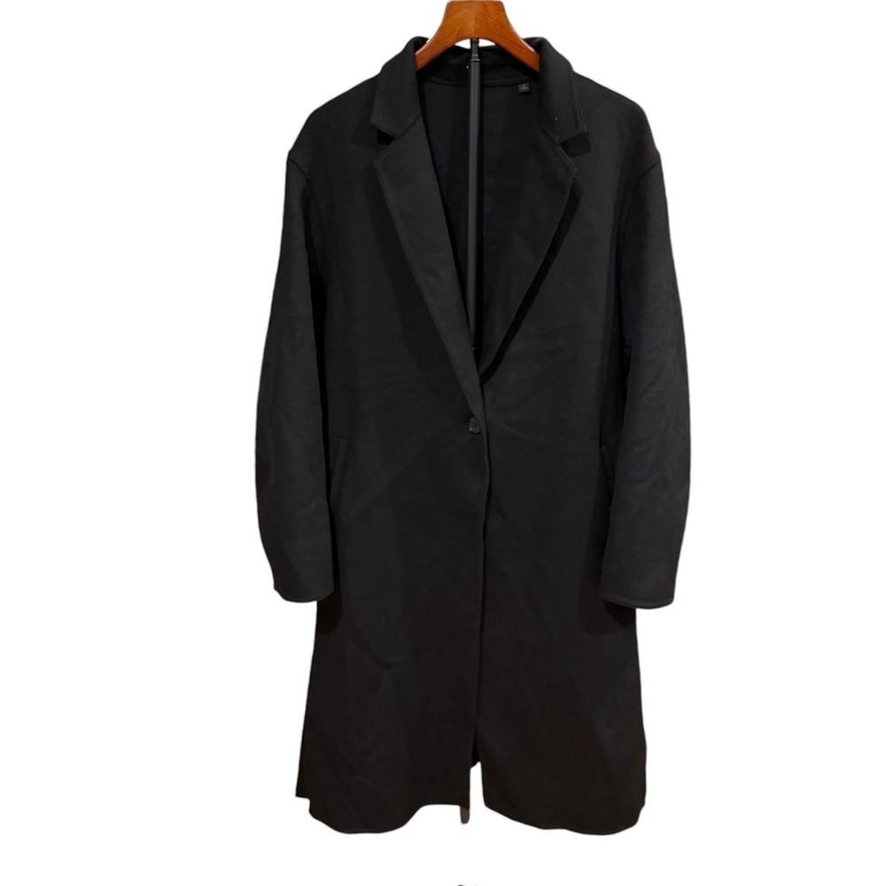 Uniqlo Women Black Wool Blend Single Button Tailored Coat Dark Acdemia Goth sz M